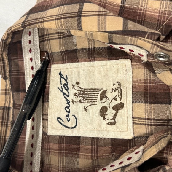 Coastal Brand Mens Plaid Snap Button Short‎ Sleeve Western Shirt Large Brown Tan - Picture 6 of 11